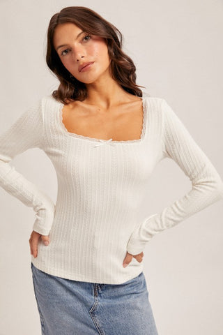 Lace Edge Square Neck Top-Long Sleeves-Hem & Thread-Summit Lane Boutique, Women's Apparel and Gifts located in Grand Rapids, MI