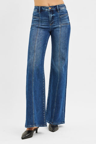Mid Rise Wide Jeans With Front Patch Pocket-Jeans-Risen-Summit Lane Boutique, Women's Apparel and Gifts located in Grand Rapids, MI