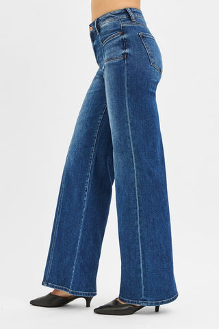 Mid Rise Wide Jeans With Front Patch Pocket-Jeans-Risen-Summit Lane Boutique, Women's Apparel and Gifts located in Grand Rapids, MI