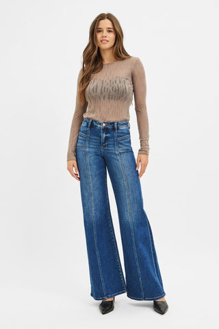 Mid Rise Wide Jeans With Front Patch Pocket-Jeans-Risen-Summit Lane Boutique, Women's Apparel and Gifts located in Grand Rapids, MI
