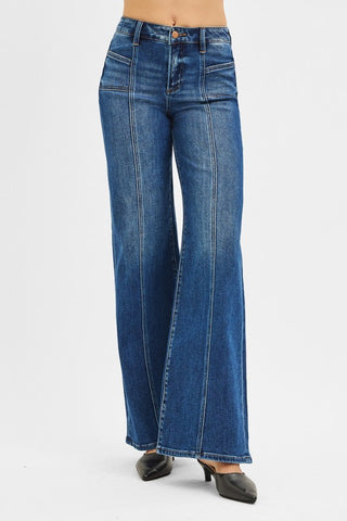 Mid Rise Wide Jeans With Front Patch Pocket-Jeans-Risen-Summit Lane Boutique, Women's Apparel and Gifts located in Grand Rapids, MI