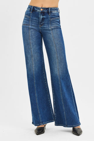 Mid Rise Wide Jeans With Front Patch Pocket-Jeans-Risen-Summit Lane Boutique, Women's Apparel and Gifts located in Grand Rapids, MI