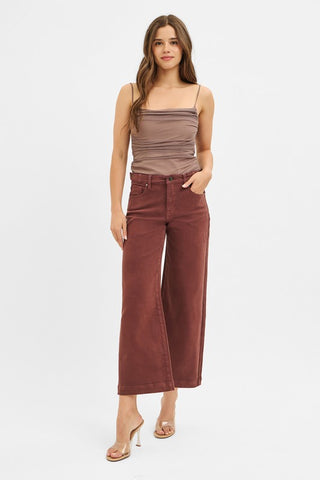 Brown Cropped Wide Leg-Jeans-Risen-Summit Lane Boutique, Women's Apparel and Gifts located in Grand Rapids, MI