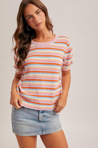 Madelyn Pointelle S/S Top-Short Sleeves-Hem & Thread-Summit Lane Boutique, Women's Apparel and Gifts located in Grand Rapids, MI