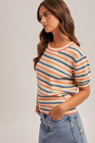 Madelyn Pointelle S/S Top-Short Sleeves-Hem & Thread-Summit Lane Boutique, Women's Apparel and Gifts located in Grand Rapids, MI