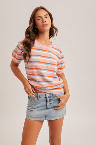 Madelyn Pointelle S/S Top-Short Sleeves-Hem & Thread-Summit Lane Boutique, Women's Apparel and Gifts located in Grand Rapids, MI