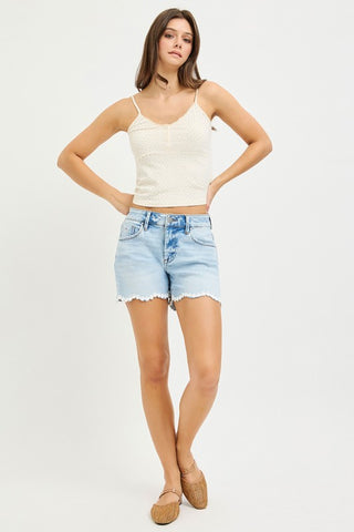Mid Rise Floral Laced Hem Shorts-Shorts-Risen-Summit Lane Boutique, Women's Apparel and Gifts located in Grand Rapids, MI