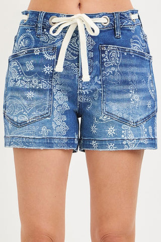 Slouchy Paisley Print Patch Pocket Shorts-Shorts-Risen-Summit Lane Boutique, Women's Apparel and Gifts located in Grand Rapids, MI