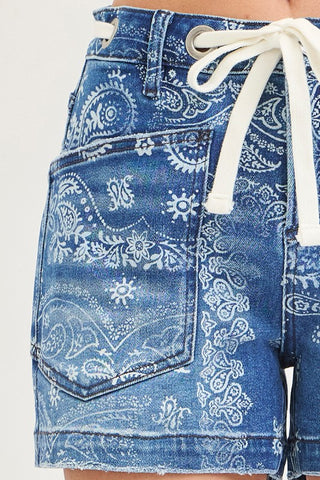Slouchy Paisley Print Patch Pocket Shorts-Shorts-Risen-Summit Lane Boutique, Women's Apparel and Gifts located in Grand Rapids, MI
