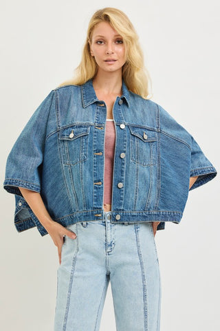 Jori Cape Denim Jacket-Jackets-Risen-Summit Lane Boutique, Women's Apparel and Gifts located in Grand Rapids, MI