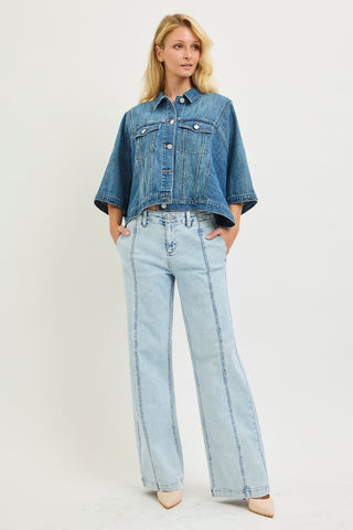 Jori Cape Denim Jacket-Jackets-Risen-Summit Lane Boutique, Women's Apparel and Gifts located in Grand Rapids, MI