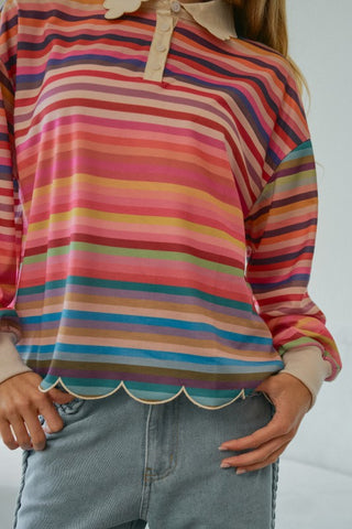 The Josie Scalloped Stripe Top-Long Sleeve Shirt-LovLov-Summit Lane Boutique, Women's Apparel and Gifts located in Grand Rapids, MI