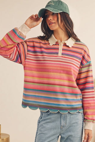 The Josie Scalloped Stripe Top-Long Sleeve Shirt-LovLov-Summit Lane Boutique, Women's Apparel and Gifts located in Grand Rapids, MI