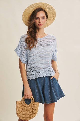 Kendra Open Weave Top-Short Sleeves-in february-Summit Lane Boutique, Women's Apparel and Gifts located in Grand Rapids, MI