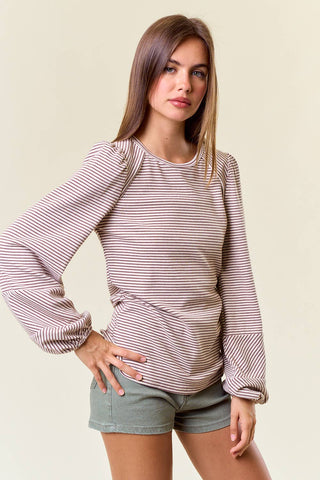 Winnie Bubble Sleeve Top-Long Sleeves-Doe and Rae-Summit Lane Boutique, Women's Apparel and Gifts located in Grand Rapids, MI