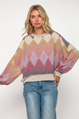 Reese Argyle Sweater-Long Sleeves-Kori America-Summit Lane Boutique, Women's Apparel and Gifts located in Grand Rapids, MI