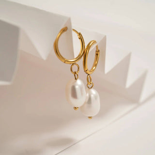 18K Gold PVD Freshwater Pearl Huggie Earrings-Earrings-WJW-Summit Lane Boutique, Women's Apparel and Gifts located in Grand Rapids, MI