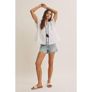 Island Morning Embroidered Top-Short Sleeves-in february-Summit Lane Boutique, Women's Apparel and Gifts located in Grand Rapids, MI