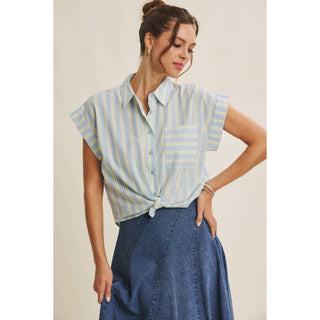 Millie Stripe Button Down-Short Sleeves-in february-Summit Lane Boutique, Women's Apparel and Gifts located in Grand Rapids, MI