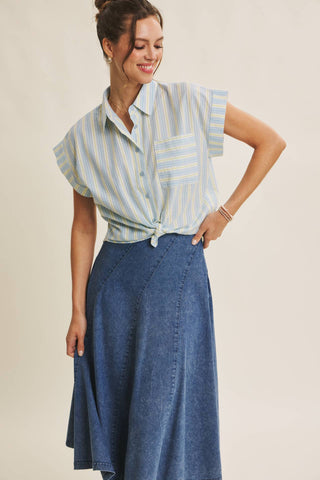 Millie Stripe Button Down-Short Sleeves-in february-Summit Lane Boutique, Women's Apparel and Gifts located in Grand Rapids, MI