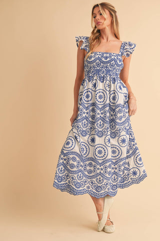 Santorini Sprtiz Midi Dress-Dresses-AEMI + CO-Summit Lane Boutique, Women's Apparel and Gifts located in Grand Rapids, MI