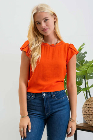 Marjorie Tulip Sleeve Top-Short Sleeves-Blu Pepper-Summit Lane Boutique, Women's Apparel and Gifts located in Grand Rapids, MI