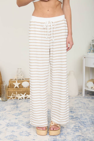 TEXTURED STRIPE DRAWSTRING WIDE LEG LOUNGE PANTS-Blu Pepper-Summit Lane Boutique, Women's Apparel and Gifts located in Grand Rapids, MI