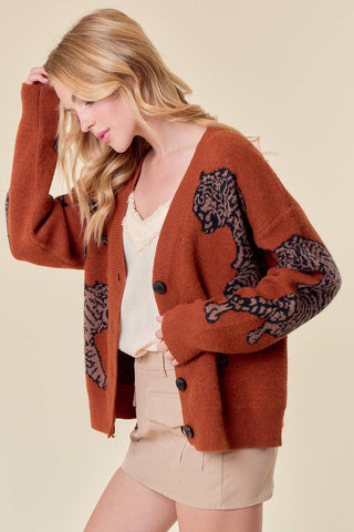 TIGER PRINTED SWEATER CARDIGAN-Cardigans-Doe and Rae-Summit Lane Boutique, Women's Apparel and Gifts located in Grand Rapids, MI
