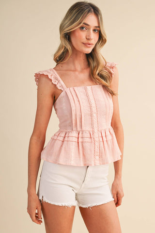 The Brielle Eyelet Peplum Top-Sleeveless-&MERCI-Summit Lane Boutique, Women's Apparel and Gifts located in Grand Rapids, MI