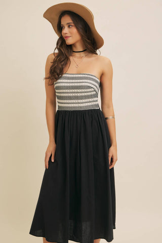 Avenue Mixed Media Strapless Dress-Dresses-in february-Summit Lane Boutique, Women's Apparel and Gifts located in Grand Rapids, MI
