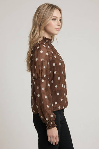 Mocha Dot Blouse-Blouse-Doe and Rae-Summit Lane Boutique, Women's Apparel and Gifts located in Grand Rapids, MI