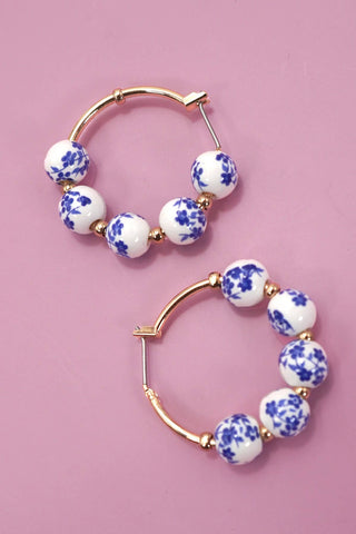BLUE CERAMIC PORCELAIN HOOP EARRINGS | 80E6515-JOSSLYN by Wall to Wall-Summit Lane Boutique, Women's Apparel and Gifts located in Grand Rapids, MI
