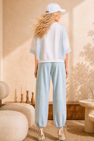 USA Star Patchwork Oversized S/S Sweatshirt-Short Sleeves-Main Strip-Summit Lane Boutique, Women's Apparel and Gifts located in Grand Rapids, MI