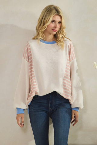 T-42247-ROUND NECK STRIPE COLOR BLOCK CLOUDY KNIT TOP-Tres Bien, Inc-Summit Lane Boutique, Women's Apparel and Gifts located in Grand Rapids, MI