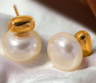 Pearl and Nugget Stud Earring- Steel and Glass-Earrings-HoopLa Style-Summit Lane Boutique, Women's Apparel and Gifts located in Grand Rapids, MI
