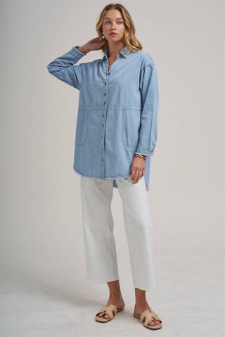 The Blue Skies Striped Denim Shirt-BON-Summit Lane Boutique, Women's Apparel and Gifts located in Grand Rapids, MI