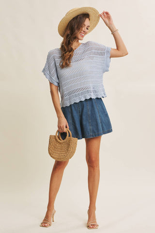 Kendra Open Weave Top-Short Sleeves-in february-Summit Lane Boutique, Women's Apparel and Gifts located in Grand Rapids, MI