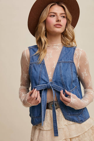 Denim Tie-Front Vest-Listicle-Summit Lane Boutique, Women's Apparel and Gifts located in Grand Rapids, MI