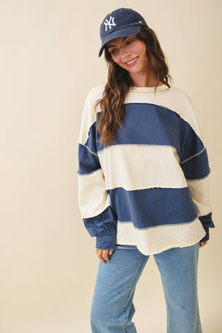Contrast Panel Long Sleeve Slouchy Top-pullover-AEMI + CO-Summit Lane Boutique, Women's Apparel and Gifts located in Grand Rapids, MI