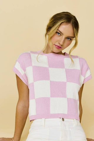 Hannah Loose Fit Checker Knit Top-Short Sleeves-Papermoon-Summit Lane Boutique, Women's Apparel and Gifts located in Grand Rapids, MI