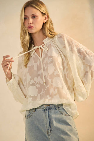Heather Sheer Jacquard Blouse-Blouse-Oddi-Summit Lane Boutique, Women's Apparel and Gifts located in Grand Rapids, MI