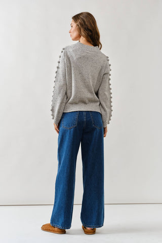 POMPOM LONG SLEEVES V NECK SWEATER-Sweaters-Aaron & Amber-Summit Lane Boutique, Women's Apparel and Gifts located in Grand Rapids, MI