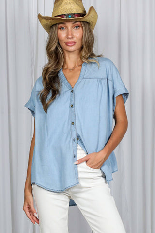 Sienna Chambray Button Up Top-Blouse-Vine & Love-Summit Lane Boutique, Women's Apparel and Gifts located in Grand Rapids, MI