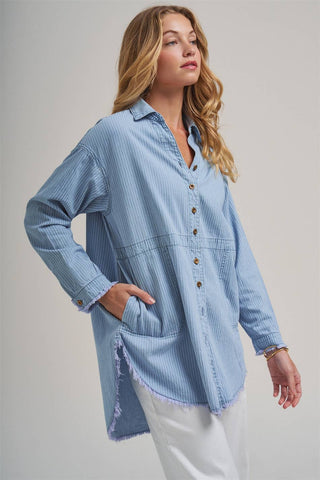 The Blue Skies Striped Denim Shirt-BON-Summit Lane Boutique, Women's Apparel and Gifts located in Grand Rapids, MI
