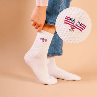 Embroidered Crew Socks–American Flags-Socks-The Darling Effect-Summit Lane Boutique, Women's Apparel and Gifts located in Grand Rapids, MI