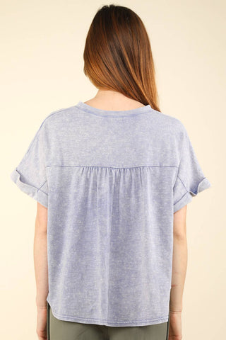 Split Neck Washed Knit Top-Short Sleeves-VERY J-Summit Lane Boutique, Women's Apparel and Gifts located in Grand Rapids, MI