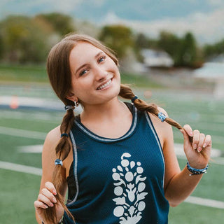 "Game Day" Navy & Gray Hair Tie Bracelets-Bracelets-K'lani hair tie bracelets-Summit Lane Boutique, Women's Apparel and Gifts located in Grand Rapids, MI