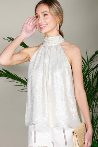 Tie Back Metallic Woven Blouse Top-Tank Top-Vine & Love-Summit Lane Boutique, Women's Apparel and Gifts located in Grand Rapids, MI