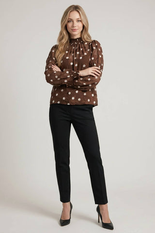 Mocha Dot Blouse-Blouse-Doe and Rae-Summit Lane Boutique, Women's Apparel and Gifts located in Grand Rapids, MI