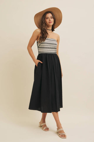 Avenue Mixed Media Strapless Dress-Dresses-in february-Summit Lane Boutique, Women's Apparel and Gifts located in Grand Rapids, MI